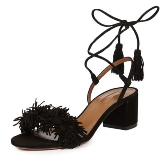 AQUAZZURA Wild Thing 50 Suede‎ Ankle Wrap Sandals w BOX Sz 41 - Picture 1 of 7